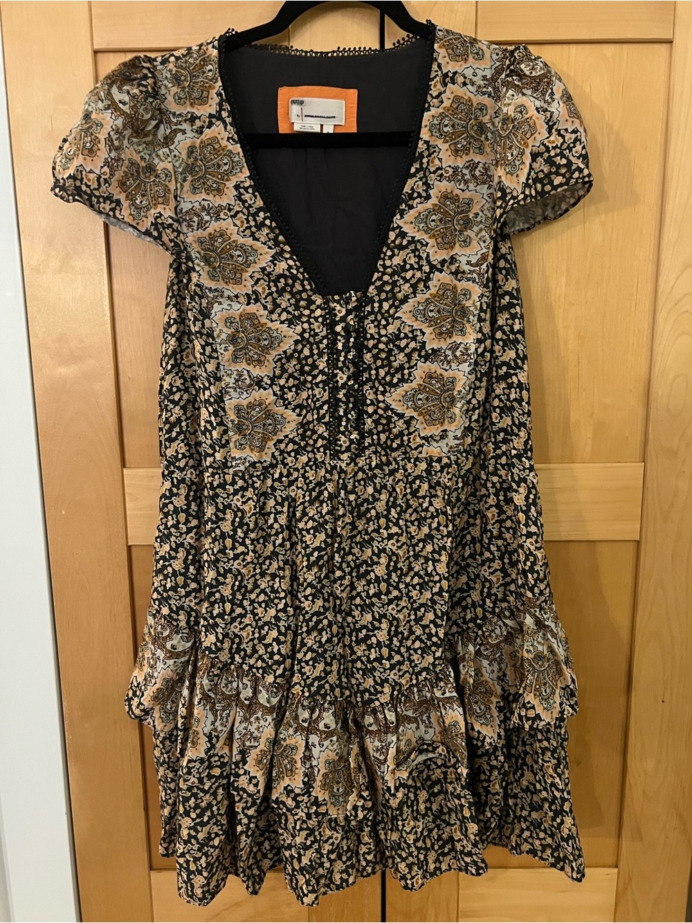Anthropologie Floral Mini Dress in Black & Brown Size Small